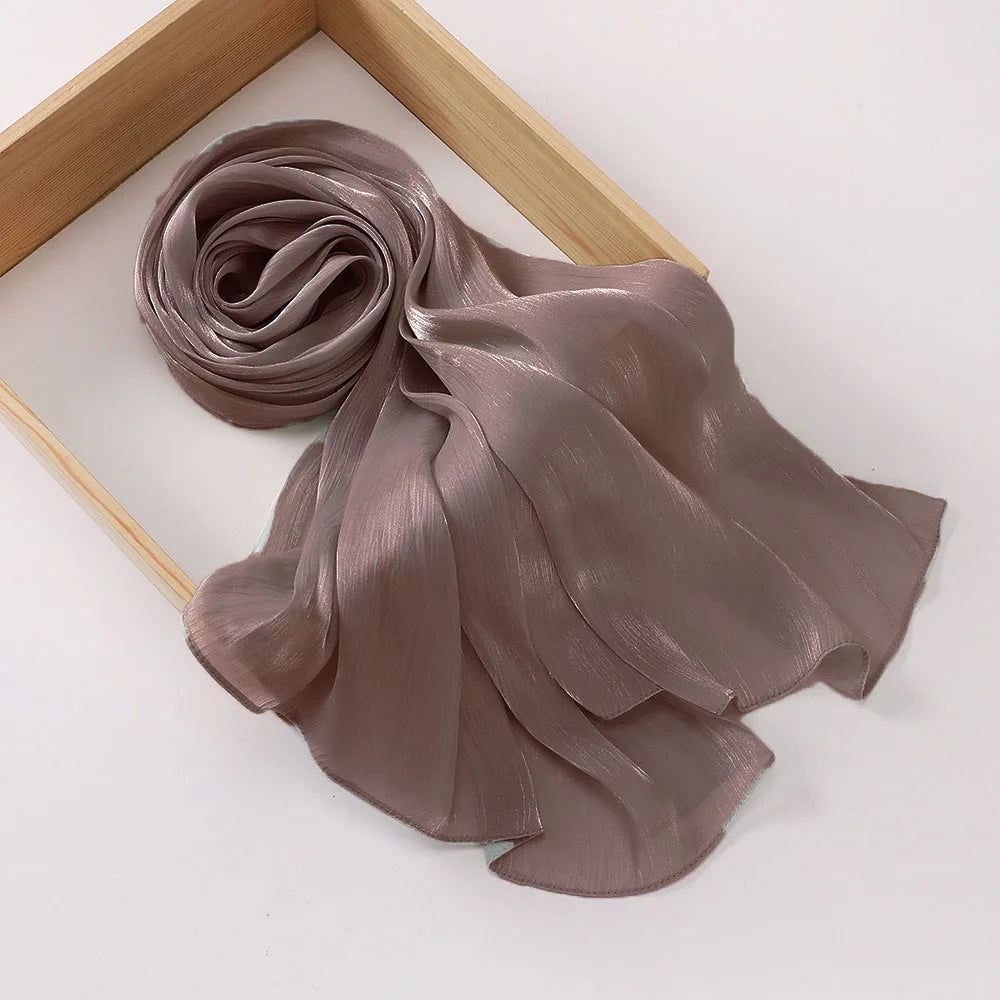 Shimmershawl Silk Hijab Scarf Breathable Cool Island Satin Medine Silk Veil Muslim Hijab Shiny Silk Shawl Women's Scarves Tippet